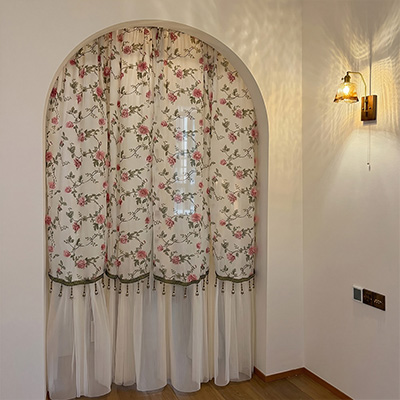 Door Curtain No Drill – French Embroidered Privacy Drapes 4-Panel, Adjustable 25–41" Doorway