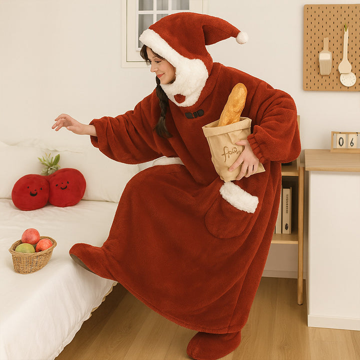Cozy Wearable Hoodie Blanket Warm Christmas Coral Fleece Sleepwear