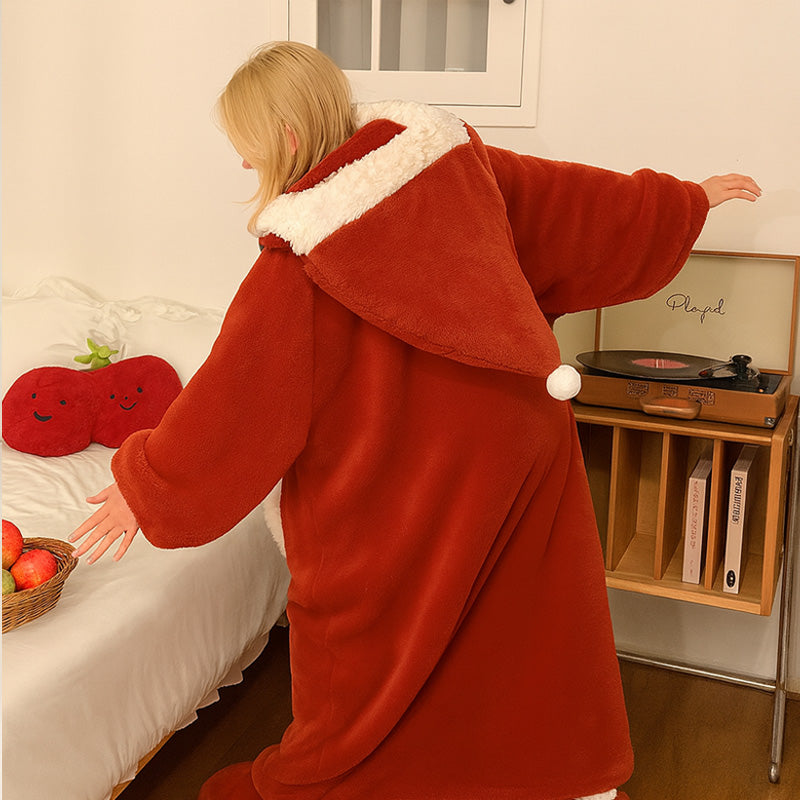 Cozy Wearable Hoodie Blanket Warm Christmas Coral Fleece Sleepwear