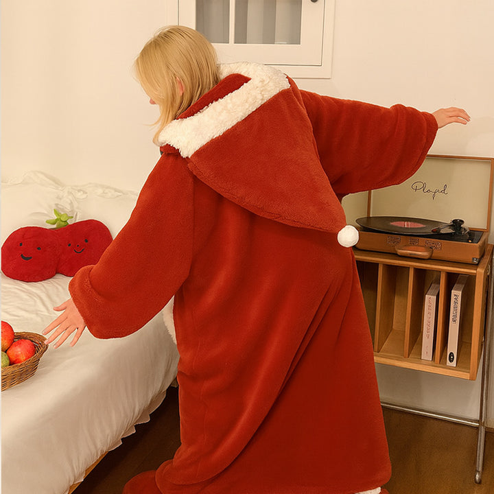 Cozy Wearable Hoodie Blanket Warm Christmas Coral Fleece Sleepwear