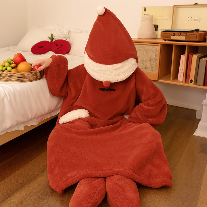 Cozy Wearable Hoodie Blanket Warm Christmas Coral Fleece Sleepwear