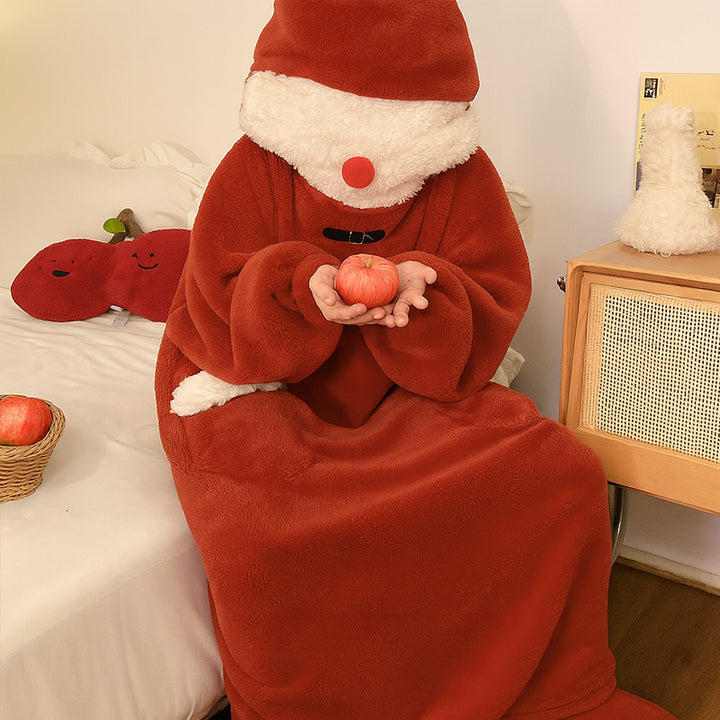 Cozy Wearable Hoodie Blanket Warm Christmas Coral Fleece Sleepwear