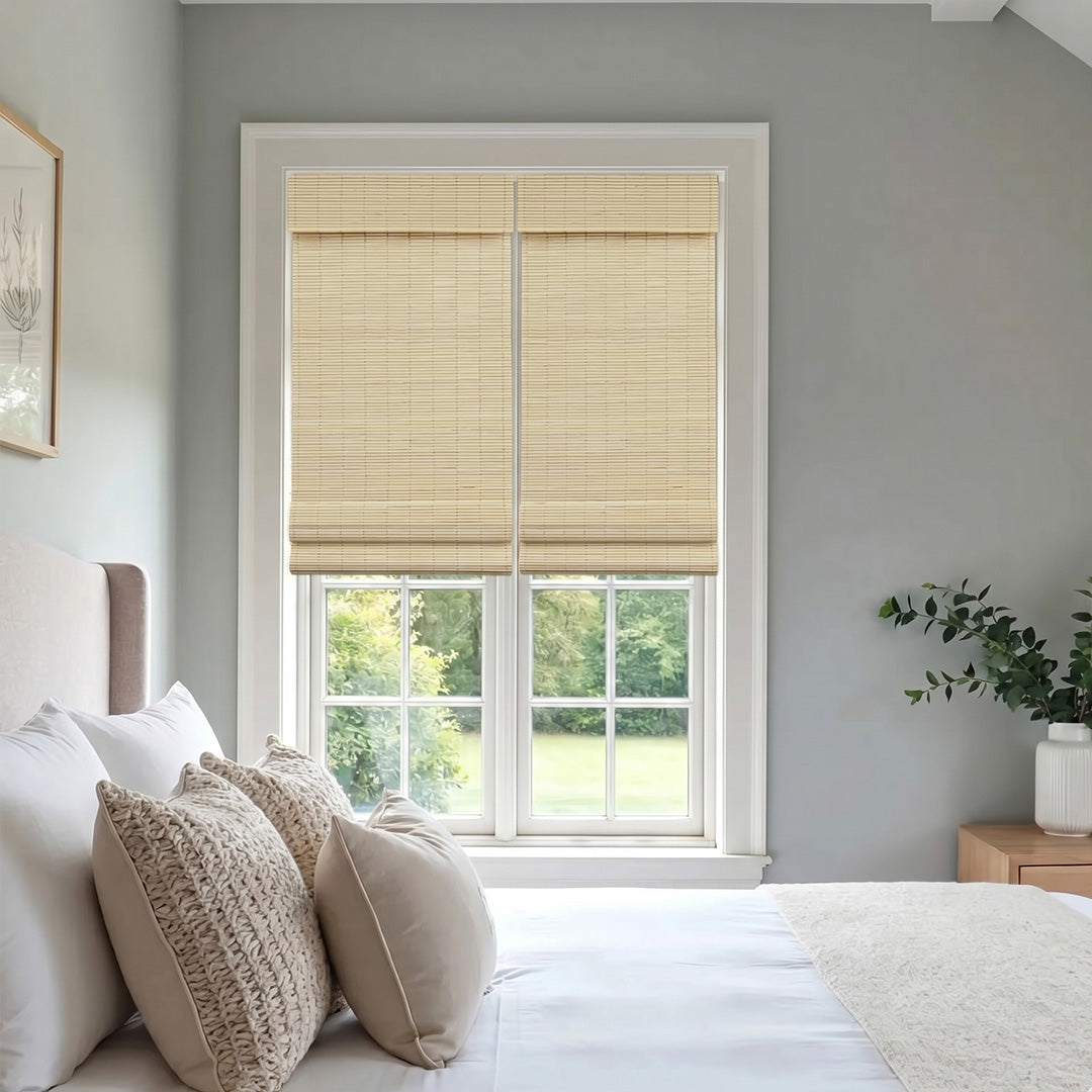 No-Drill Bamboo Roman Shade Natural Woven Privacy Design
