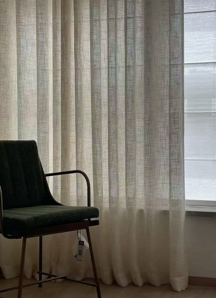Sheer Curtains with Linen Look Grid Texture