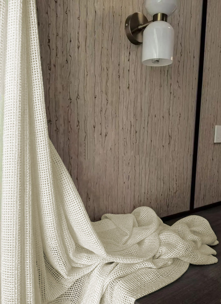 Sheer Curtains with Linen Look Grid Texture