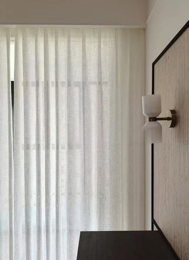 Sheer Curtains with Linen Look Grid Texture