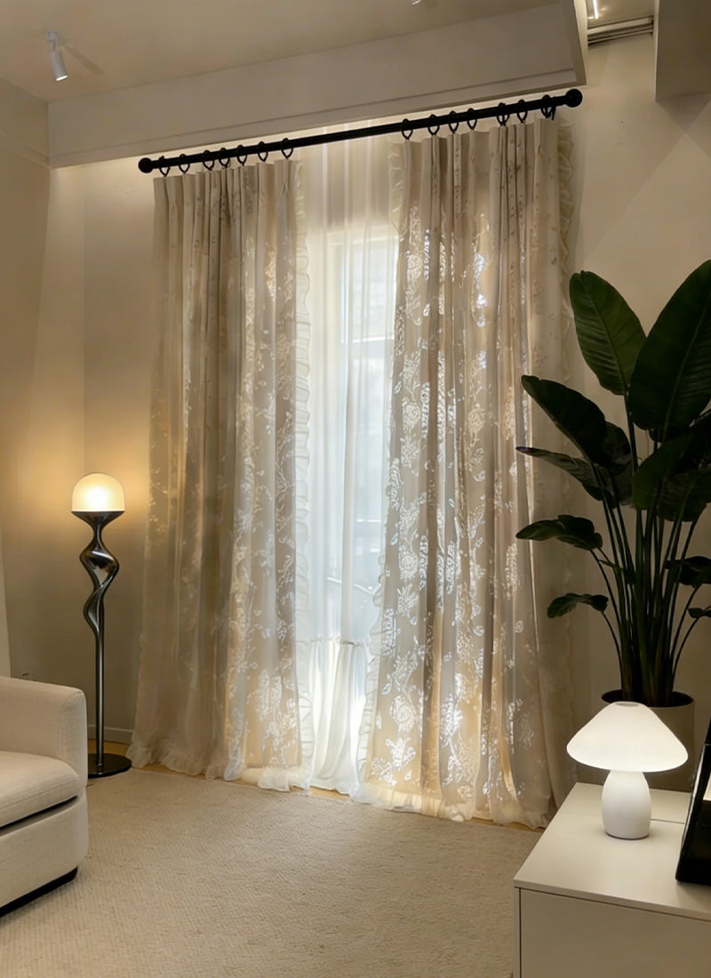 French Roman Rose Cutout Pattern Gauze Curtain