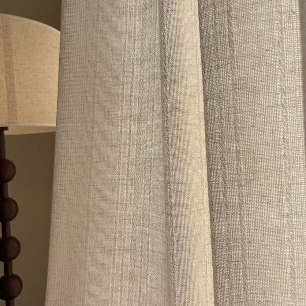 Light Beige Rustic Linen Sheer Curtains – Elegant Vertical Stripe Textured Fabric Close-up (USA, EU)