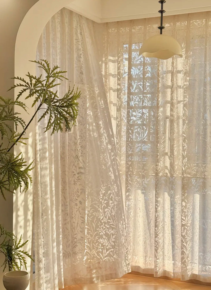 French Romantic Rose Cutout Pattern Gauze Curtain