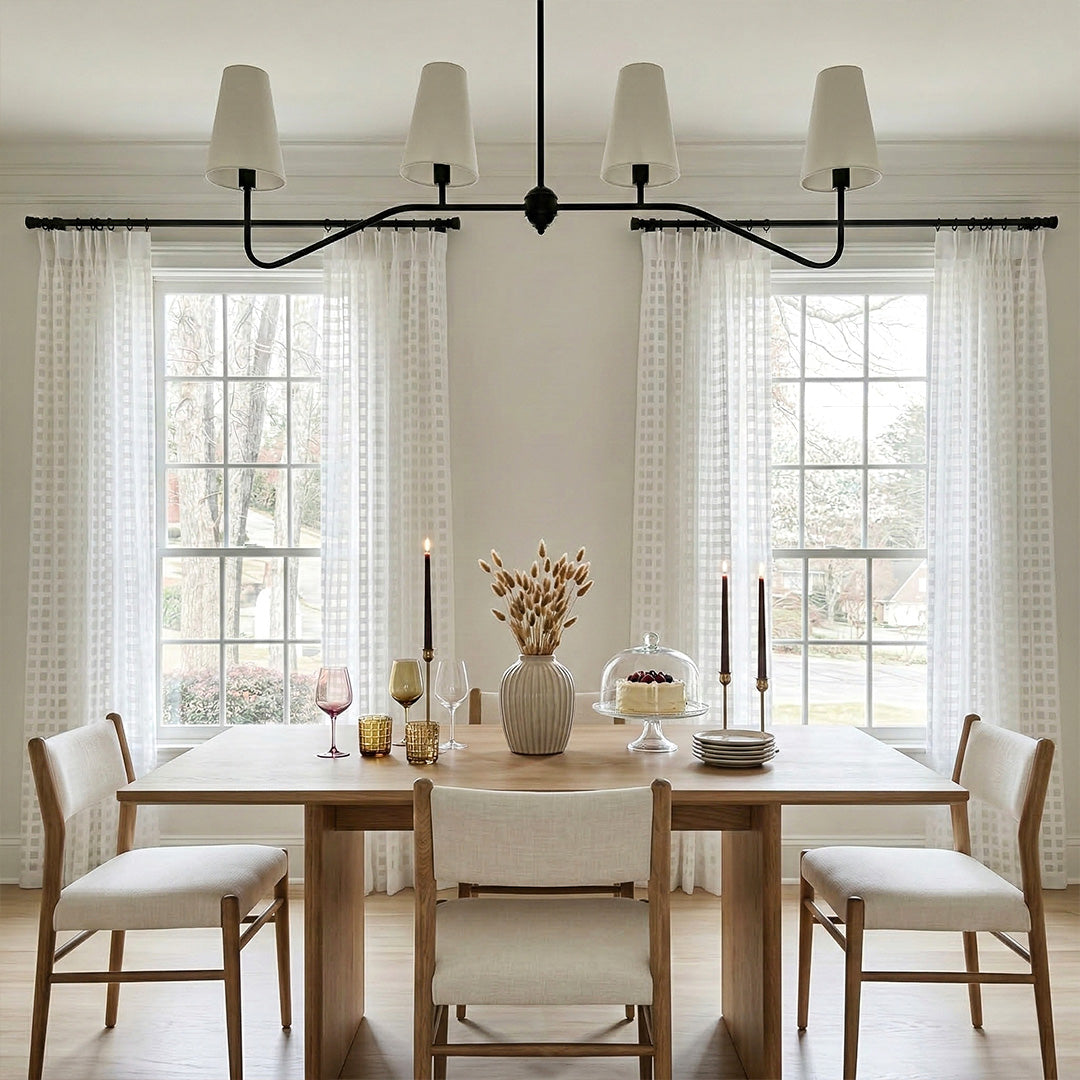 Ivory Grid Square Sheer Curtains – Luxury Airy Drapes for Modern Farmhouse Dining Rooms (USA, EU)
