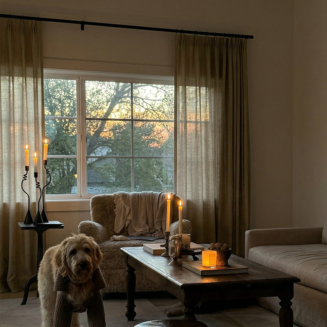 Deep Taupe Rustic Linen Sheer Curtains – Elegant Warm Drapes for Cozy Sunset Living Room Ambiance (North America, Europe)