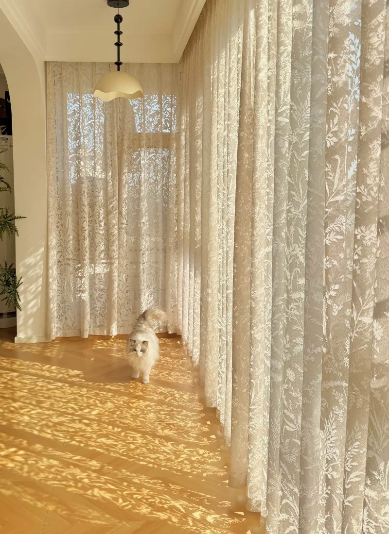 French Romantic Rose Cutout Pattern Gauze Curtain