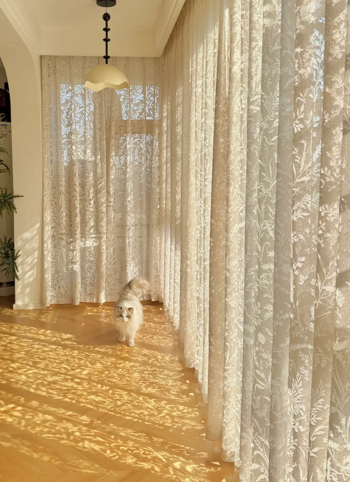 French Romantic Rose Cutout Pattern Gauze Curtain