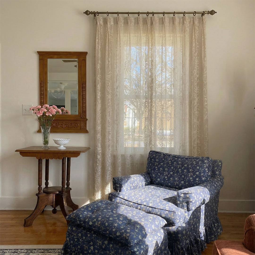 White French Romantic Rose Cutout Pattern Gauze Curtain – Timeless Sheer Drapes for Vintage Sitting Areas (USA, Canada, EU)