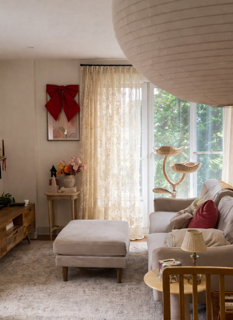 French Romantic Rose Cutout Pattern Gauze Curtain