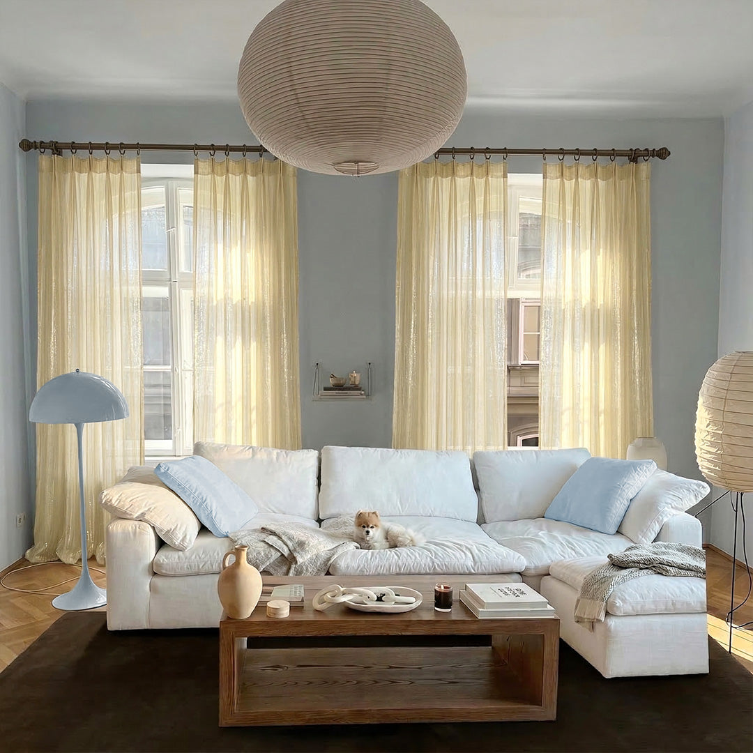 Pale Yellow Galaxy Sheer Curtains – Woven with Golden Thread for Bright Living Rooms (USA, EU)