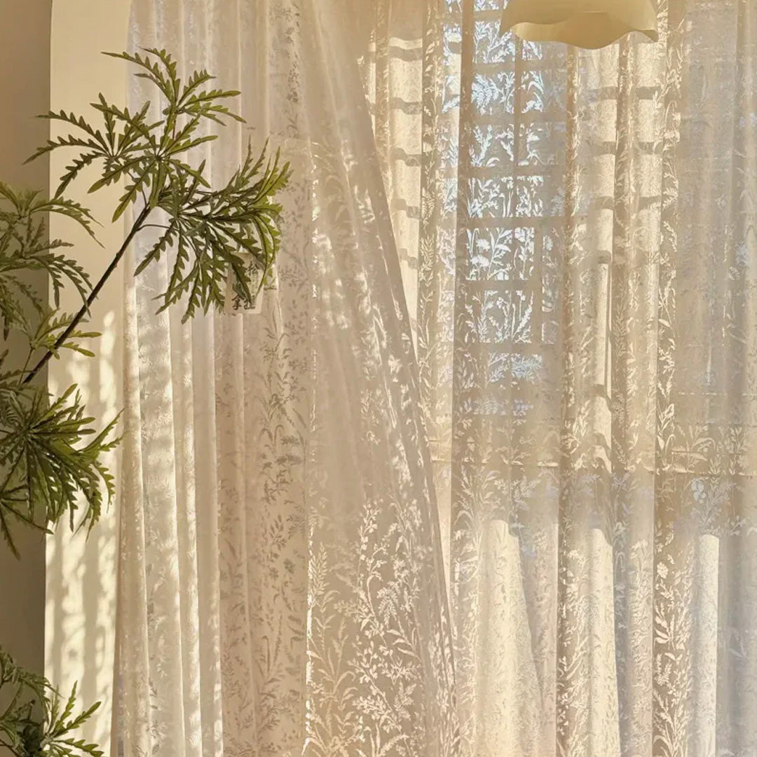 White French Romantic Rose Cutout Pattern Gauze Curtain – Close-up of Delicate Floral Sheer Fabric (USA, EU)