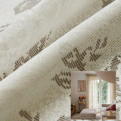 Beige Butterfly-Loving Flower｜Sheer curtain fabric sample｜