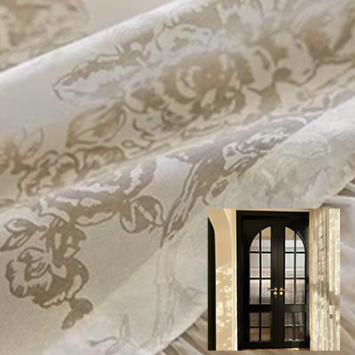 BeigeRoseButterfly｜Sheer curtain fabric sample｜