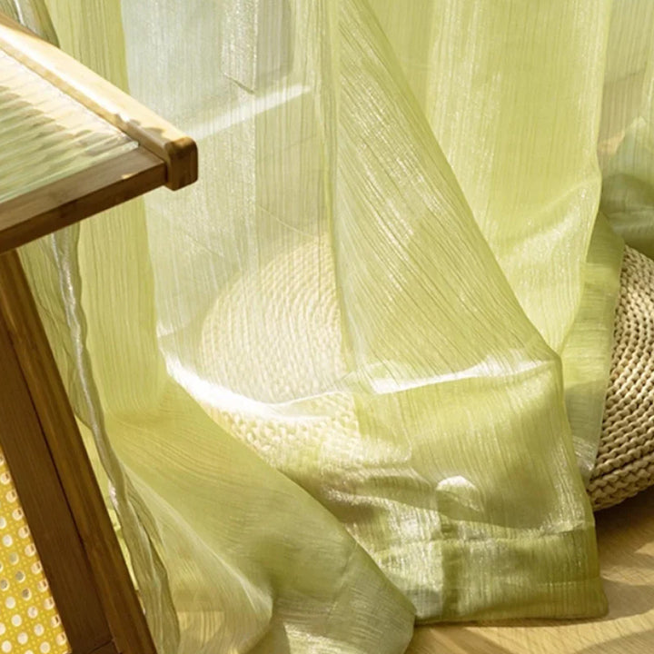 Pale Lime Galaxy Sheer Curtains Fabric – Close-up of Textured Sheer with Golden Thread (US, UK, EU)