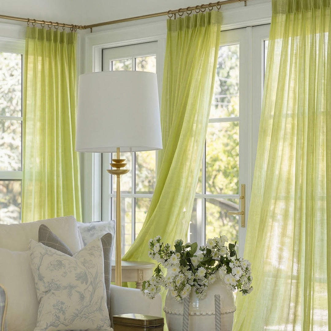 Bright Lime Galaxy Sheer Curtains – Woven with Golden Thread for Cozy Bedroom Nooks (USA, EU)
