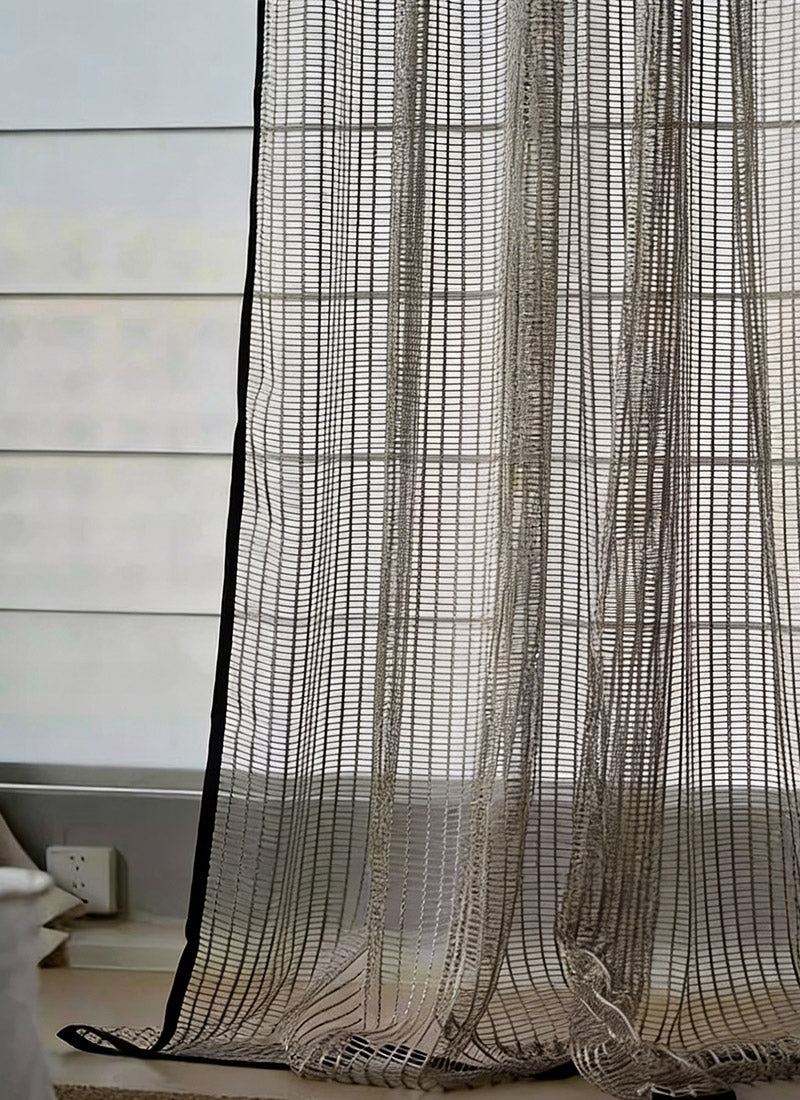 Mesh Sheer Curtains with Vintage Grid Texture