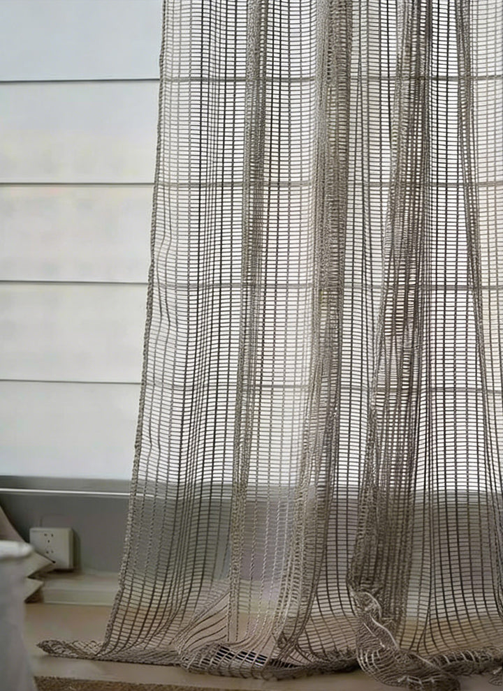 Mesh Sheer Curtains with Vintage Grid Texture