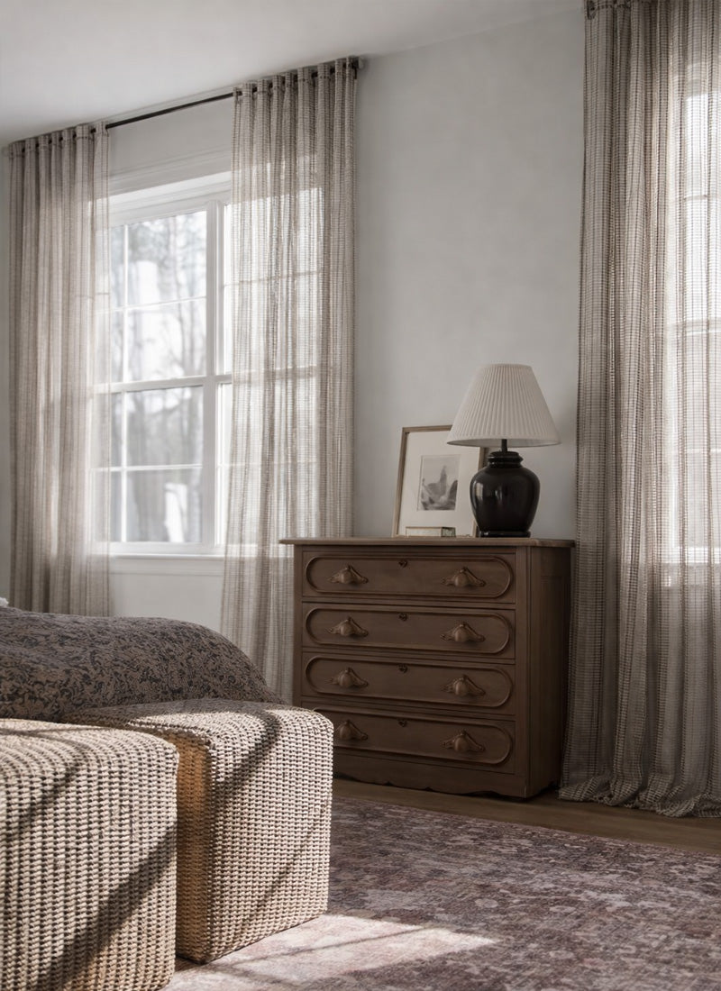 Mesh Sheer Curtains with Vintage Grid Texture