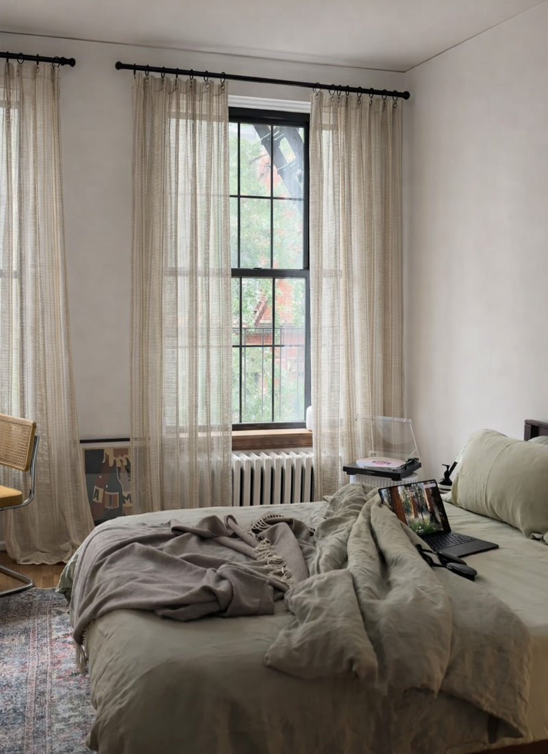 Mesh Sheer Curtains with Vintage Grid Texture