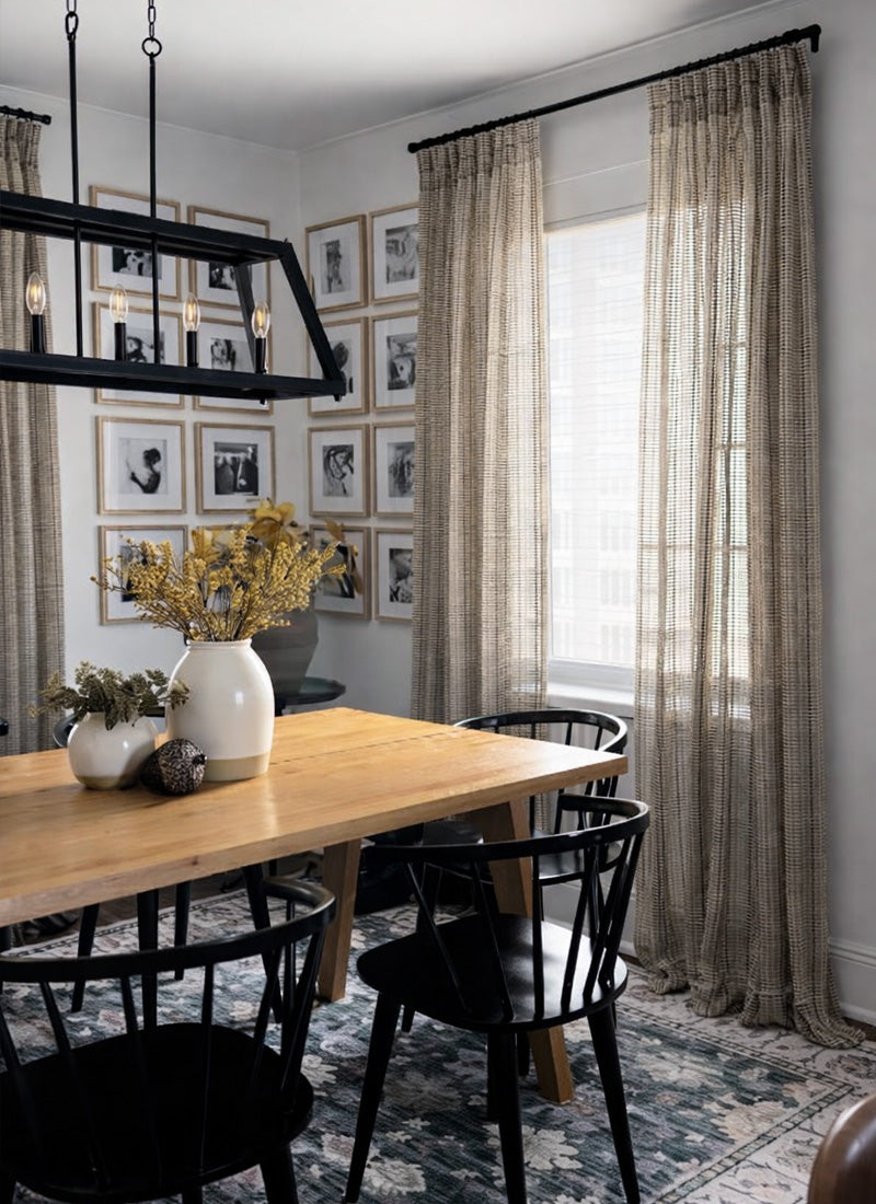 Mesh Sheer Curtains with Vintage Grid Texture