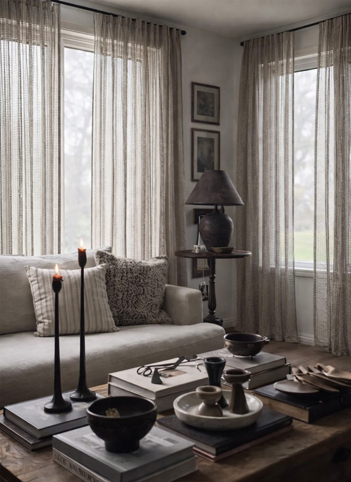 Mesh Sheer Curtains with Vintage Grid Texture