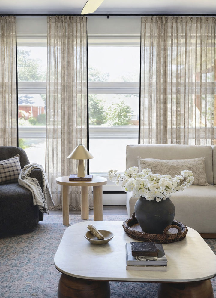 Mesh Sheer Curtains with Vintage Grid Texture