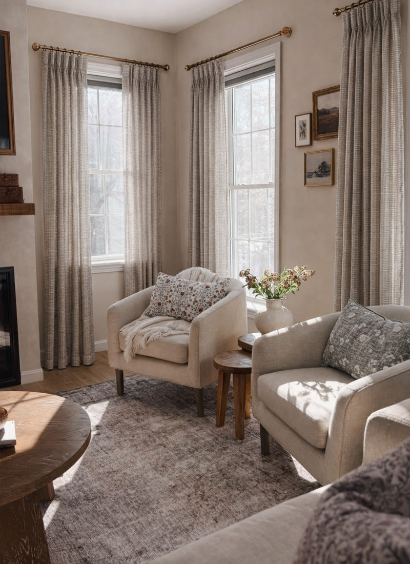 Mesh Sheer Curtains with Vintage Grid Texture