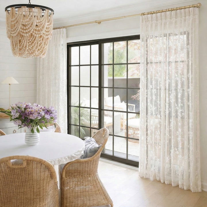 White French Romantic Rose Cutout Pattern Gauze Curtain – Sheer Drapes for Bright Sunroom &amp; Patio Spaces (North America, Europe)