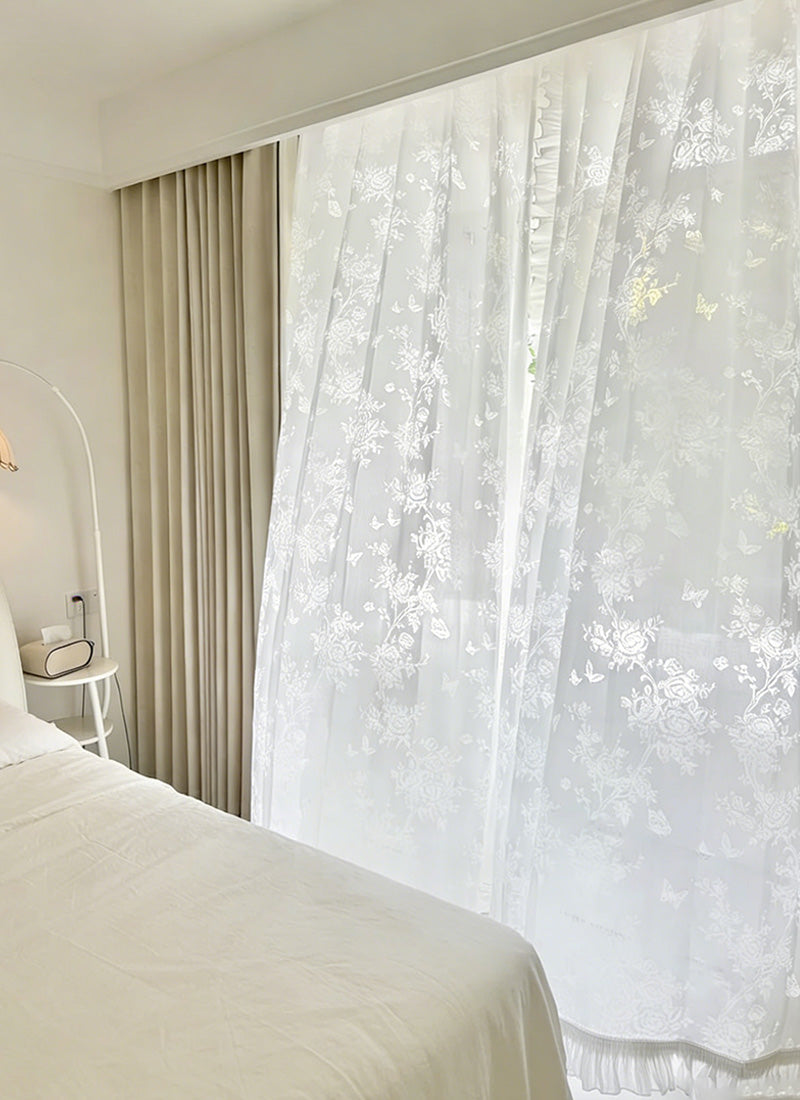 French Roman Rose Cutout Pattern Gauze Curtain