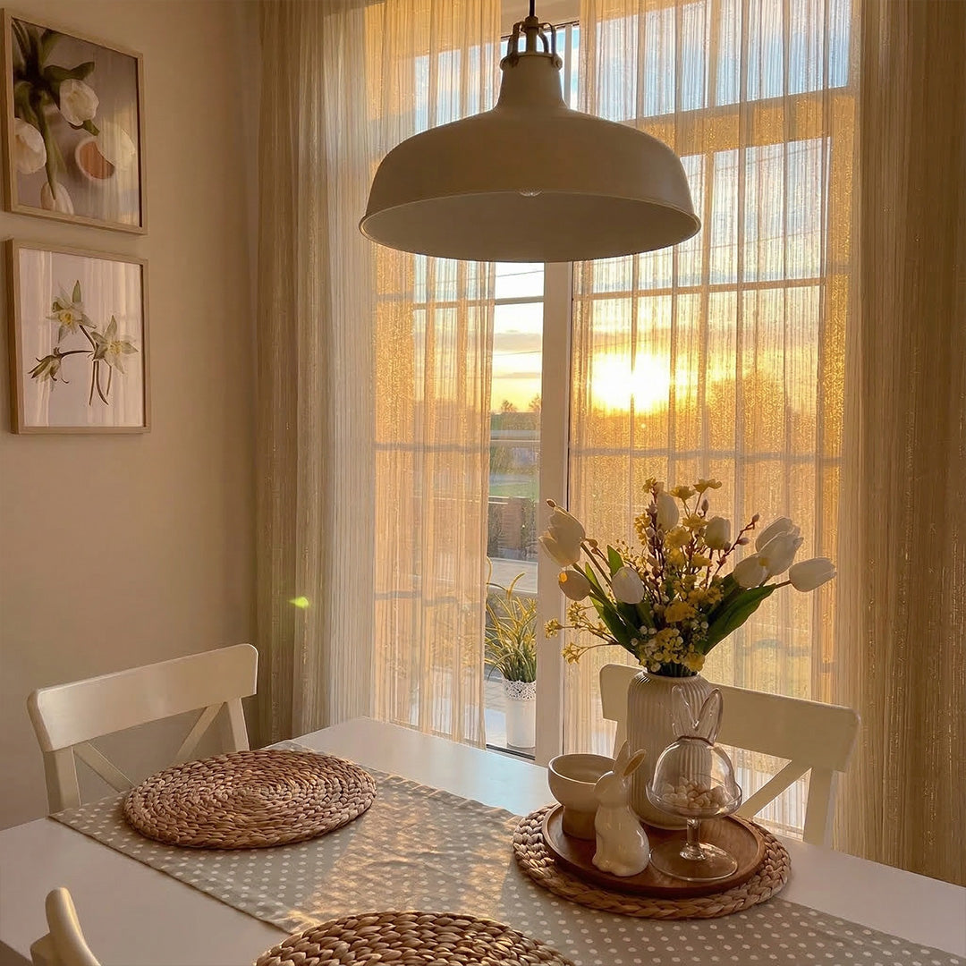 Pale Yellow Galaxy Sheer Curtains – Woven with Golden Thread for Warm Dining Room Sunset Ambiance (US, UK, EU)