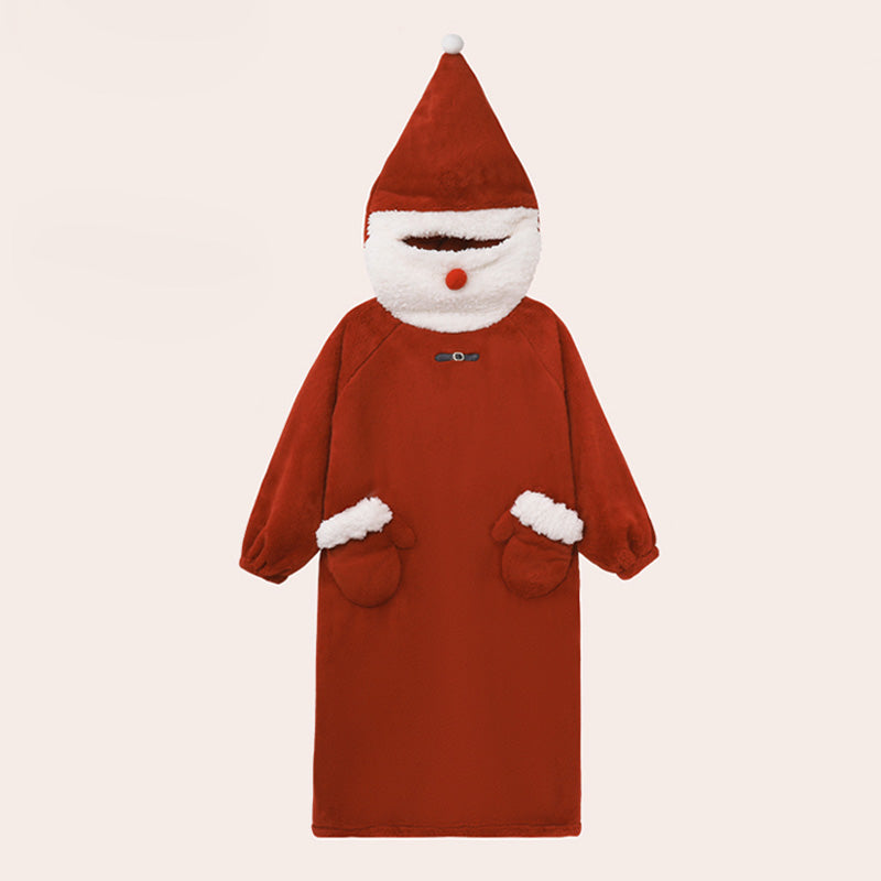 Cozy Wearable Hoodie Blanket Warm Christmas Coral Fleece Sleepwear