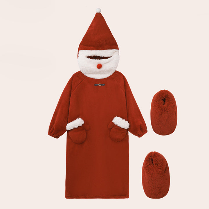 Cozy Wearable Hoodie Blanket Warm Christmas Coral Fleece Sleepwear