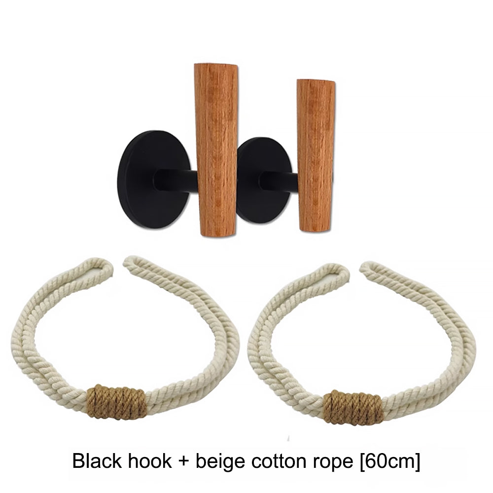 Nordic Breeze Wall-Mounted Curtain Tie-Back System - No-Drill Cotton Rope & Sheer Organza Hook Holder with Decorative Knotting Accents(Two)