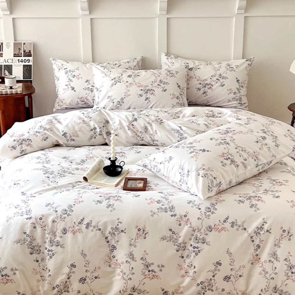 Premium British Cotton Luxury Bedding Ensemble with Contemporary Floral Embroidery & Artistic Brushstroke Design