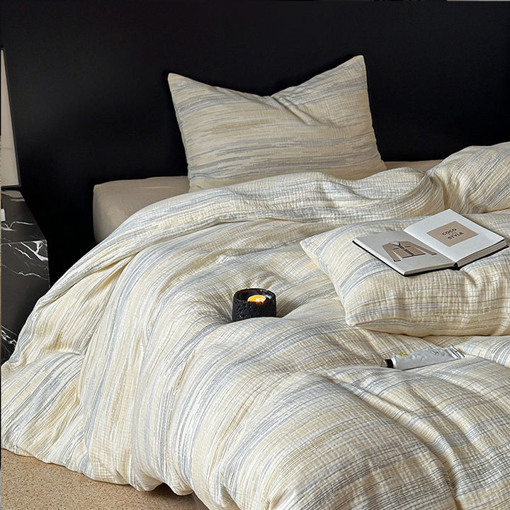 ZenWrinkle™ Organic Cotton Dual-Layer Gauze Bedding Set - Japanese Minimalist Wrinkle-Weave Technology for All-Season Naked-Sleep Comfort