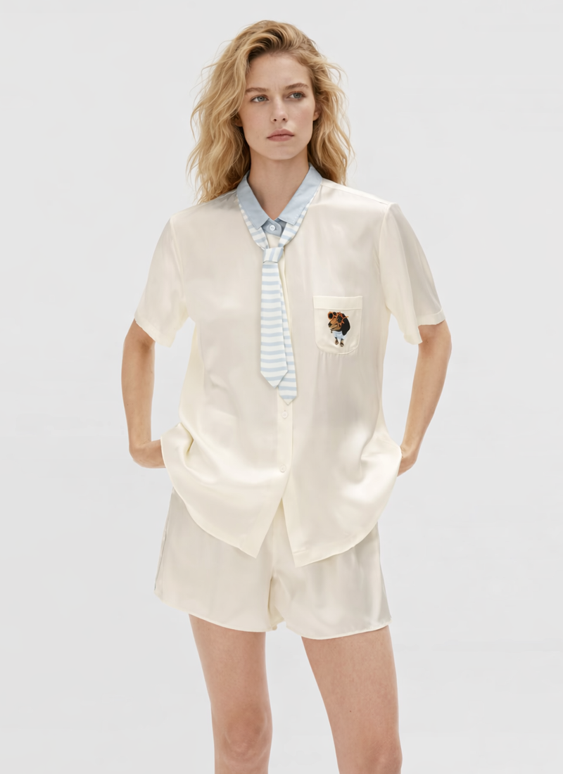 Printed Silk Shirt Dress in 100% Mulberry Silk