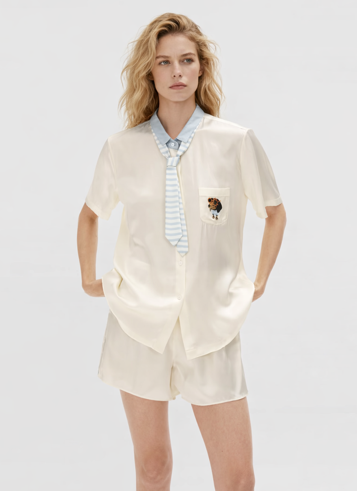 Printed Silk Shirt Dress in 100% Mulberry Silk