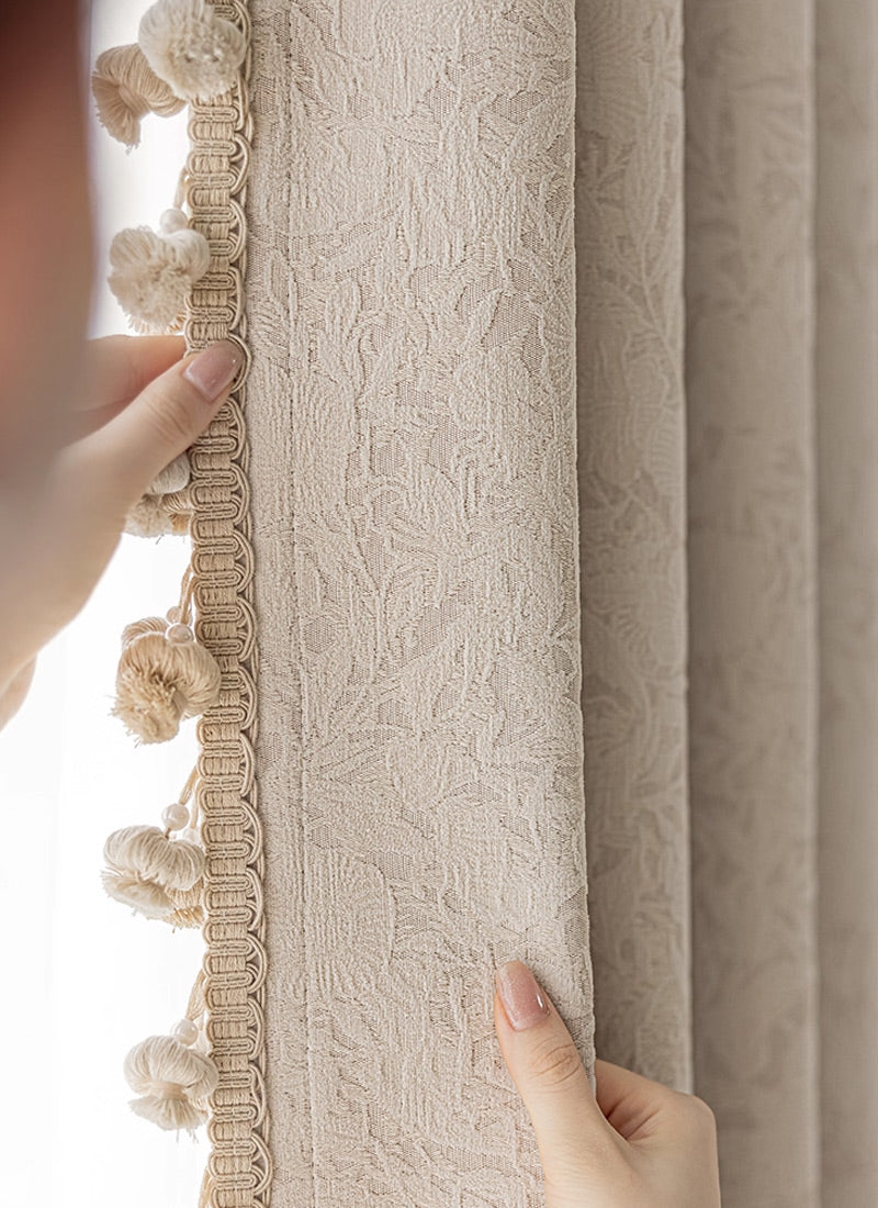 Blackout Curtains for Bedroom with 3D Floral Relief