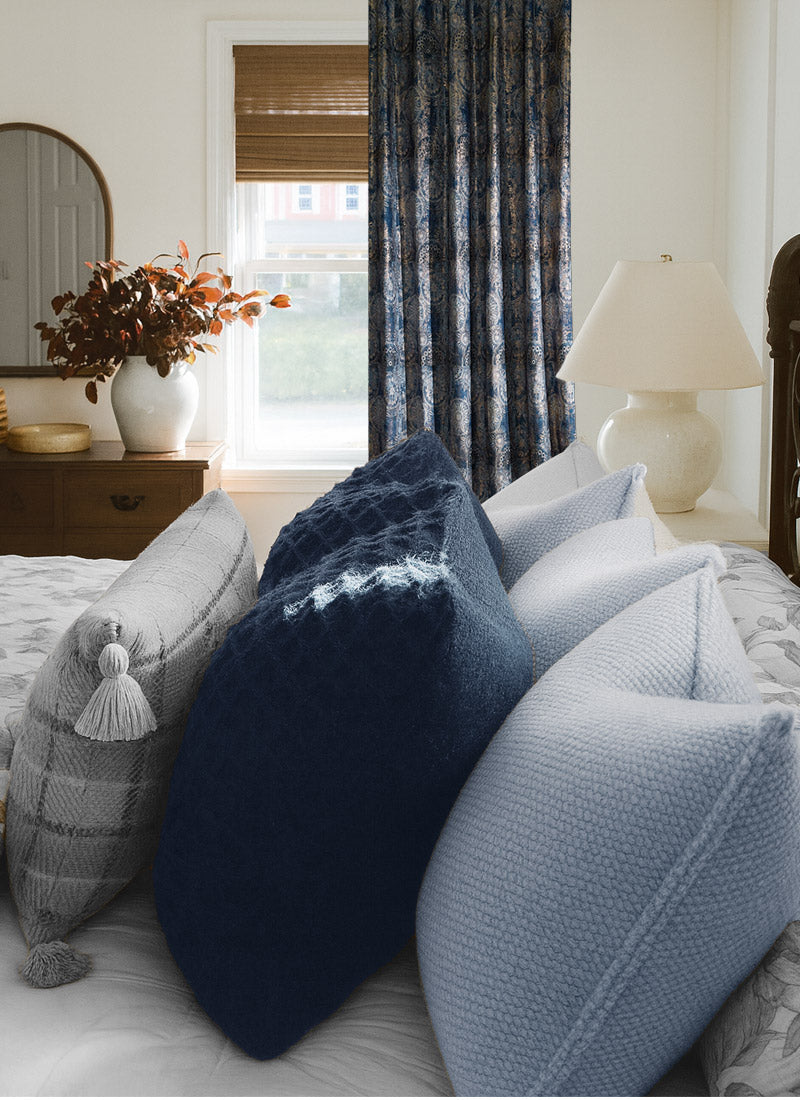 Luxury Curtains – Blue-Gold Vintage Foil Design Elegance