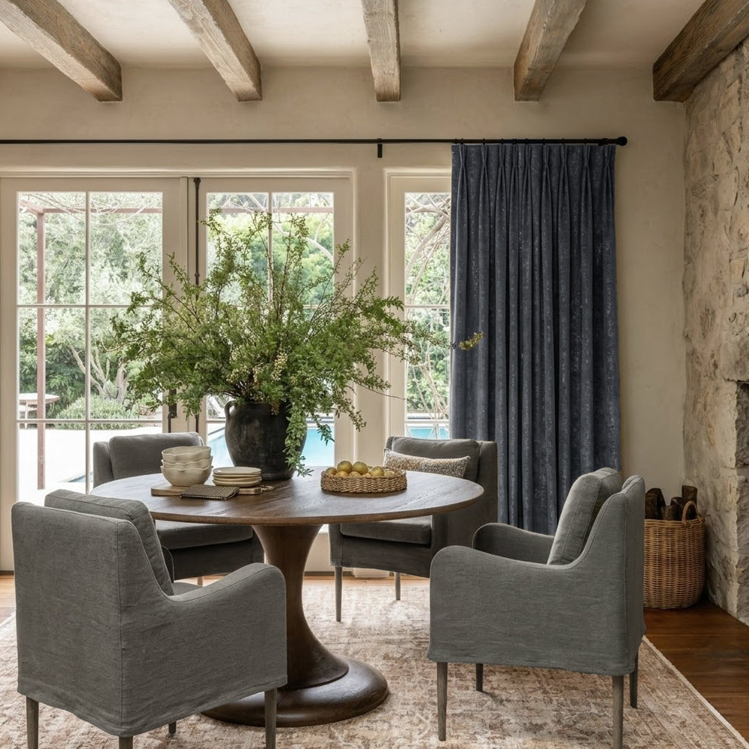 Navy Blue Luxury Shimmering Gold Velvet Curtains – Elegant Drapes for Mediterranean Style Dining Rooms (USA, EU)