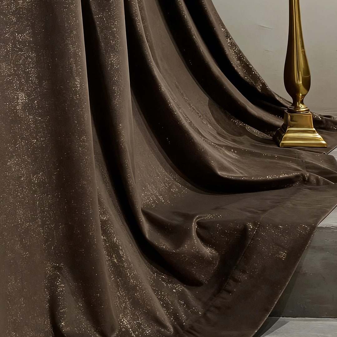 Luxury Shimmering Gold Velvet Curtain Fabric – Close-up of Textured Metallic Drapes (North America, Europe)
