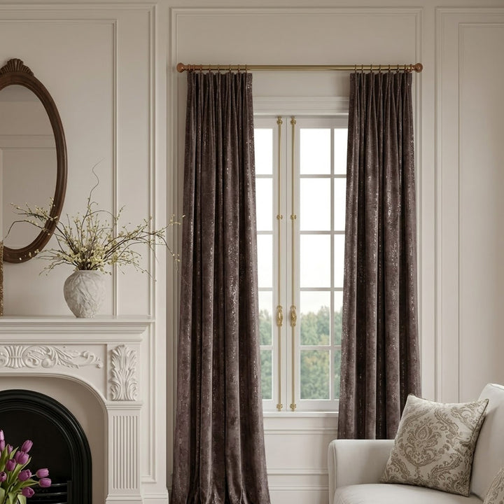 Brown Luxury Shimmering Gold Velvet Curtains – Timeless Drapes for Classic Living Room Windows (USA, Canada, EU)