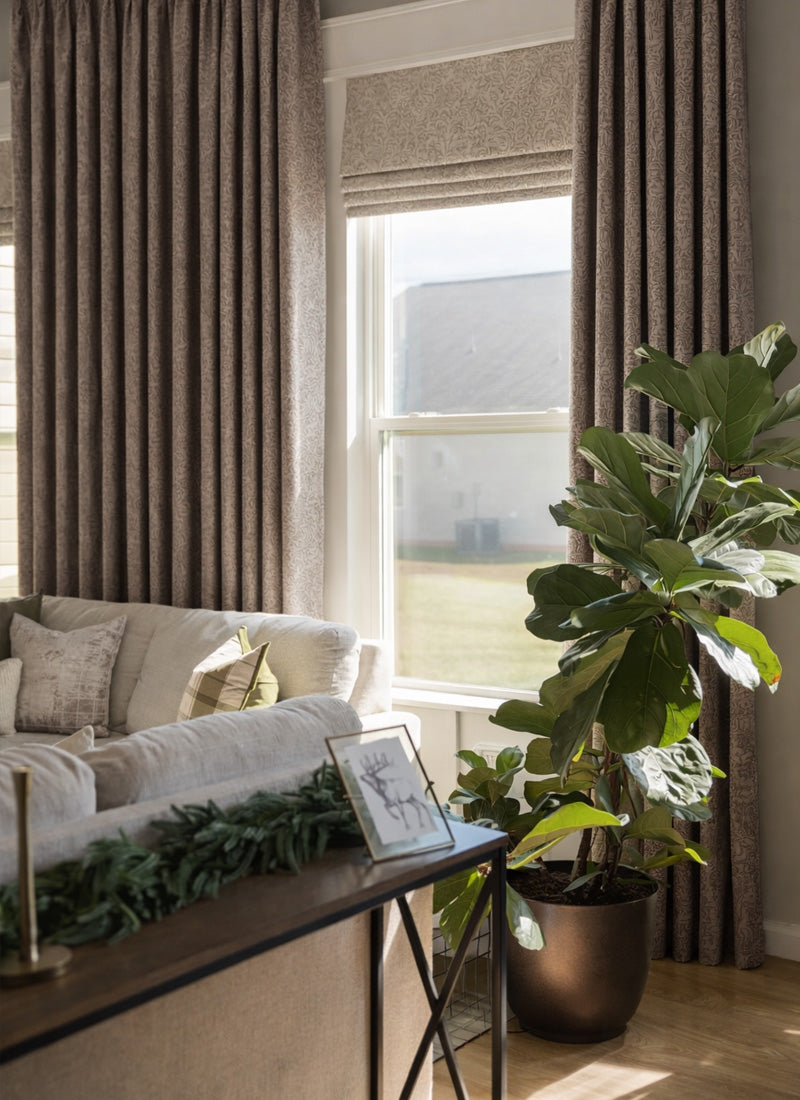 ‌Baroque-Inspired 3D Textured Curtains with Embossed Floral Motifs