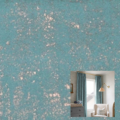 Blue velvet curtain fabric texture with inset of blue thermal curtains in a modern room